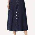 Women's Plus Size Perfect Plain Dark Washed Blue Button-Front Casual A-Line Maxi Denim Skirt