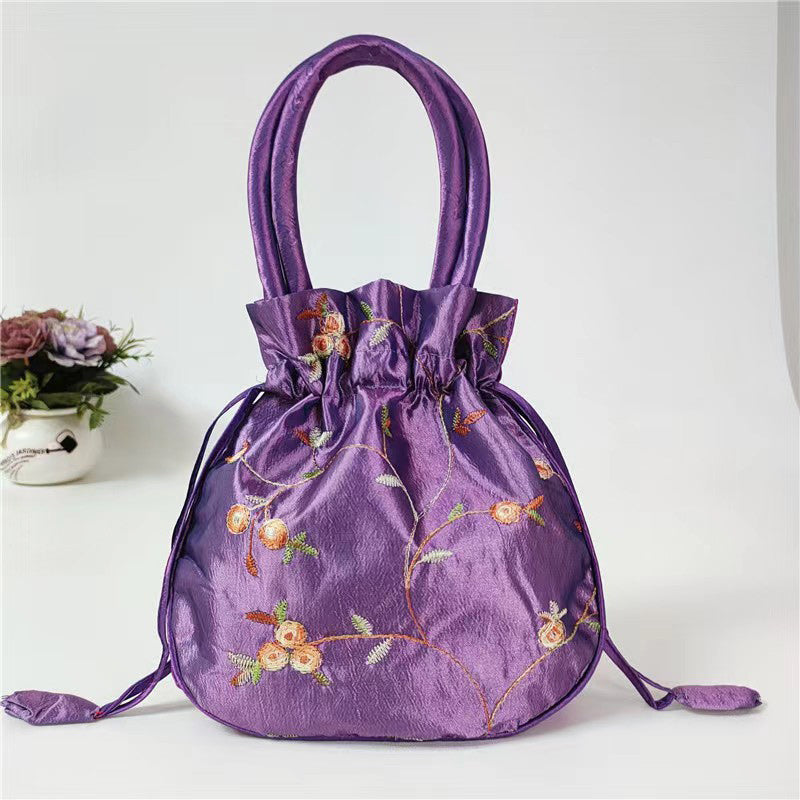 1pc Elegant Floral Clutch for Wo/Chic Drawstring Bucket Bag/Polyester Lining/Perfect for Coins & Phone/White & Pink/Cute Purse