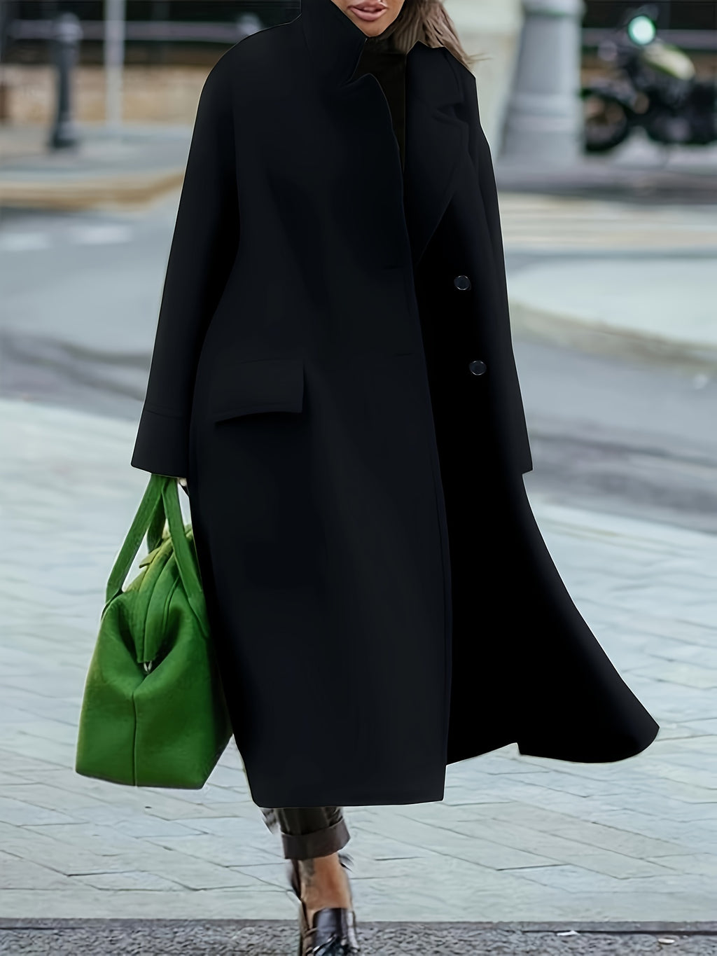Plus Size Solid Button Coat, Casual Long Sleeve Lapel Outwear For Fall & Winter, Women's Plus Size Clothing