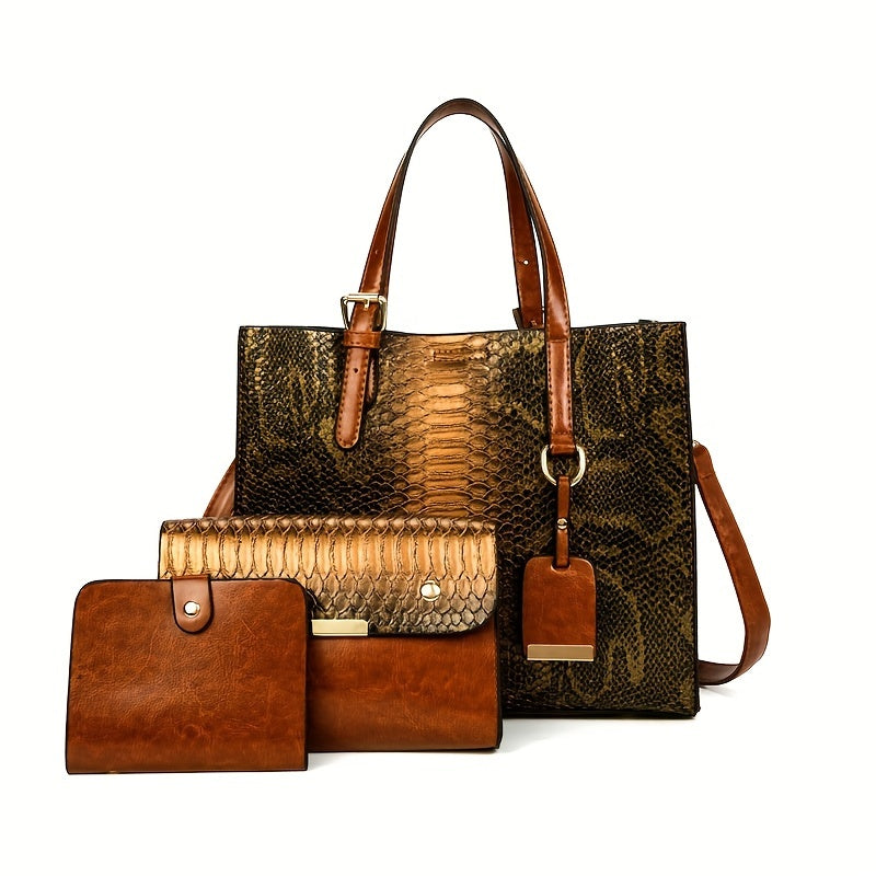 Set of 3 Stylish Tote Bags for Women Featuring a Crocodile Pattern