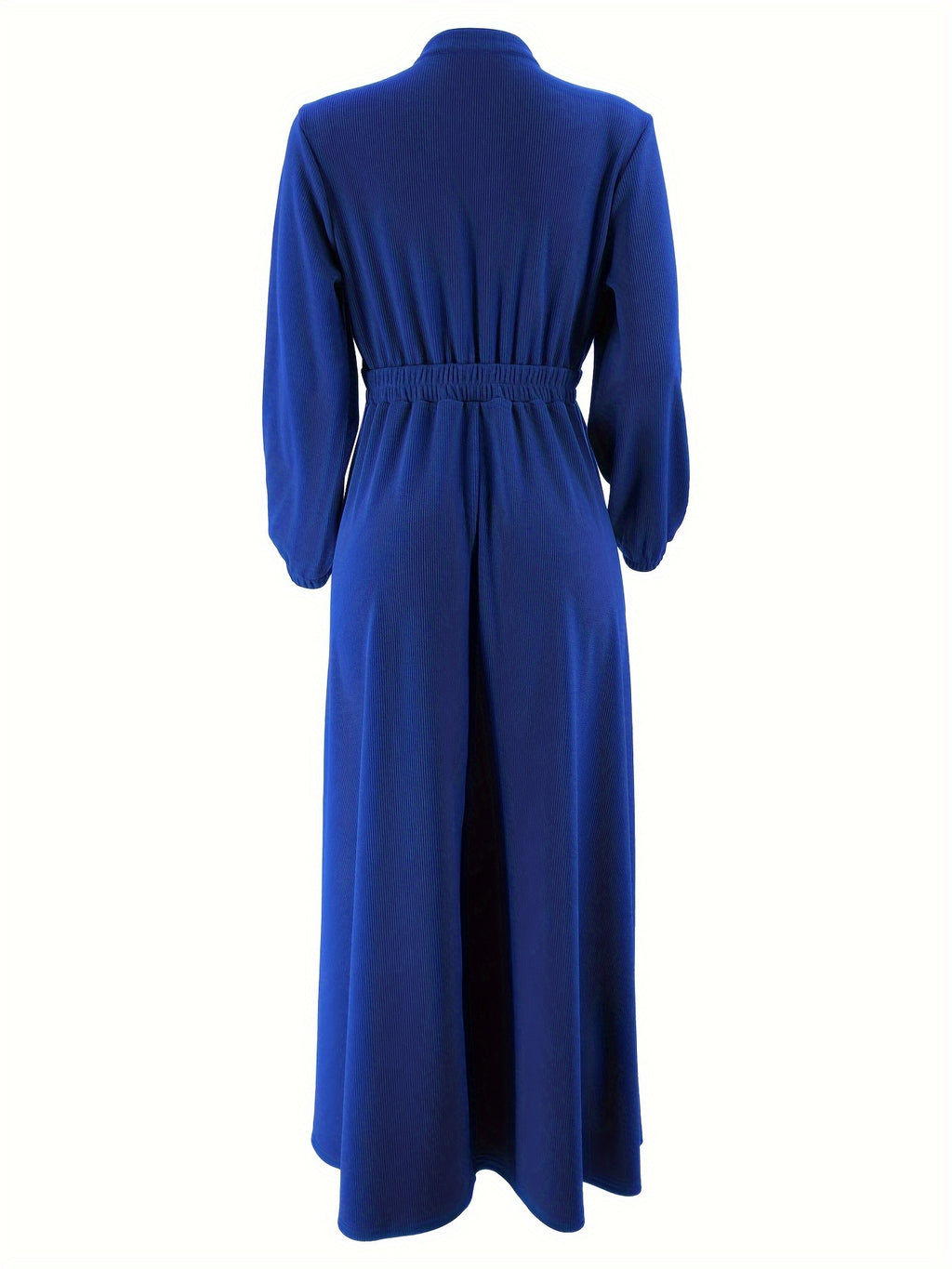 Elegant Navy Blue Maxi Dress for Women - Casual Solid Color with Button Detail, Long Sleeves, Polyester & Spandex Blend, Machine Washable - Perfect for All Seasons