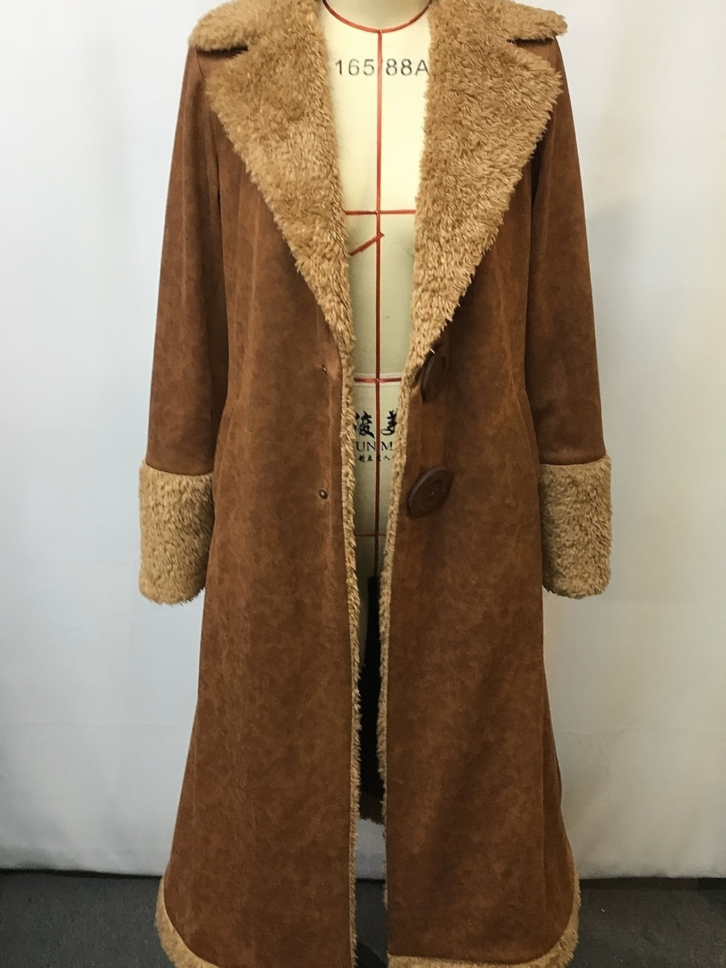Women'S Western Vintage Plush Trench Coat - Long Winter Warm Coat with Single-Breasted Button Closure, Asymmetrical Hem & Raglan Sleeves, Soft Plush Fabric for Autumn and Winter, Rustic Brown Casual to Semi-Formal Outerwear (