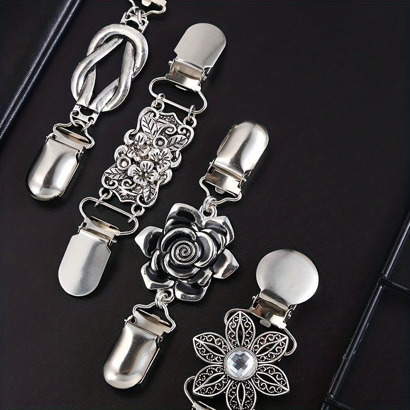 4PCS Vintage Flower Pattern Sweater Clips Set - Stylish Clips
