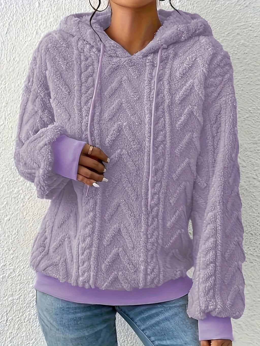 Plus Size Solid Fuzzy Hooded Sweatshirt, Casual Long Sleeve Pullover Sweatshirt, Women's Plus Size Clothing