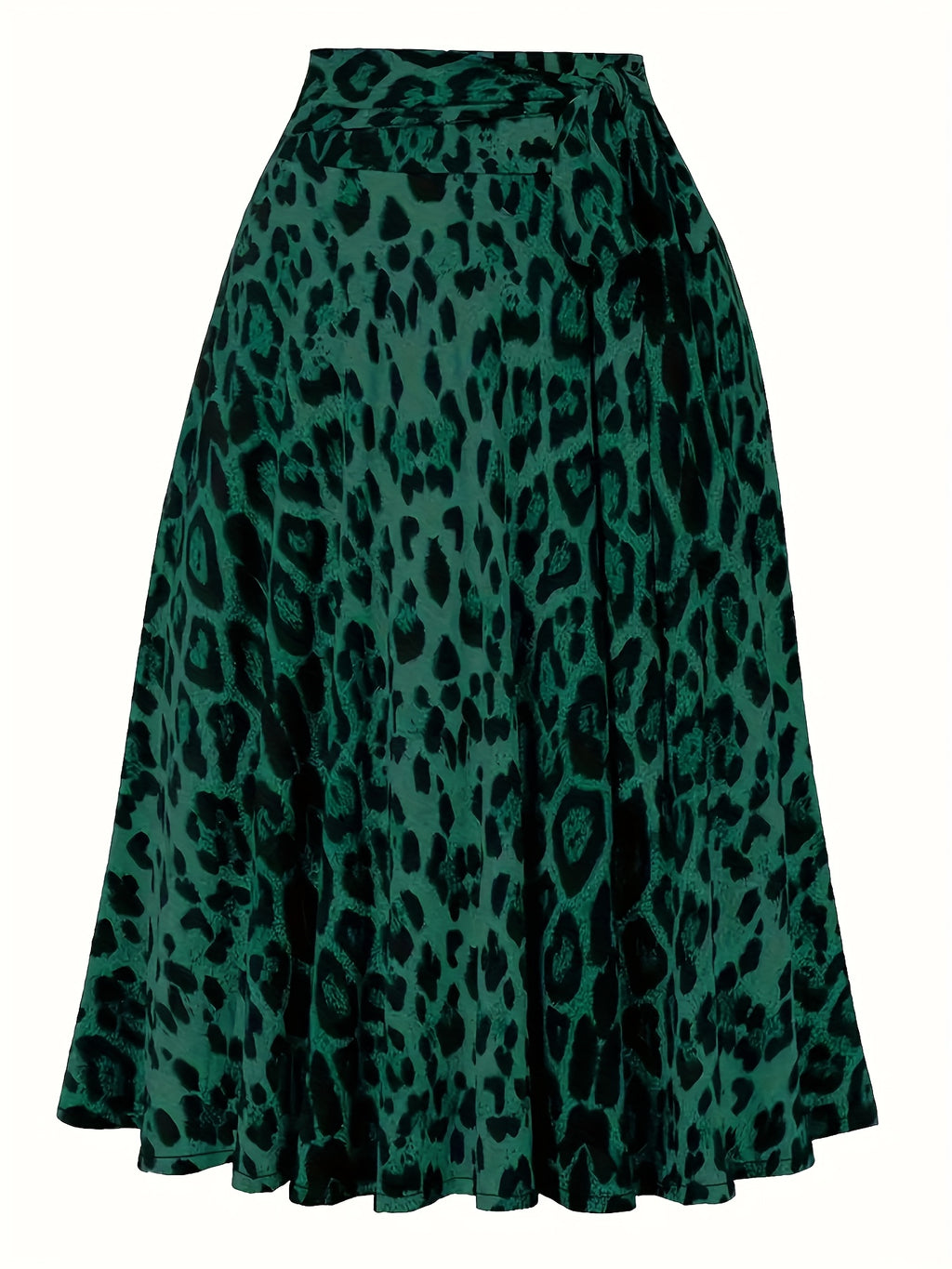 Plus Size Leopard Print Knot Skirt, Casual Elastic Waist Skirt For Spring & Summer, Women's Plus Size Clothing