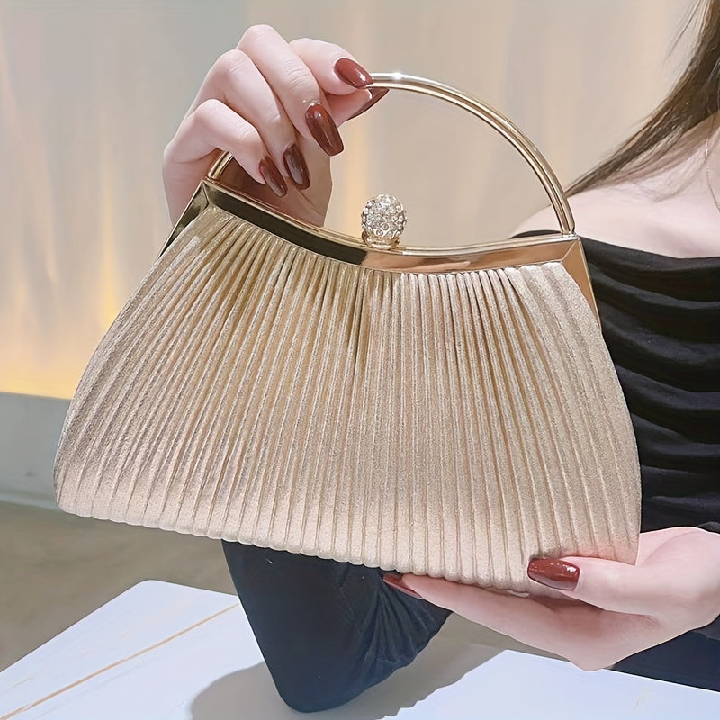 [Evening Clutch Purse] Rhinestone Decor Ruched Evening Bag for Women - Top Ring Clutch Purse Handbags for Wedding Prom Dinner