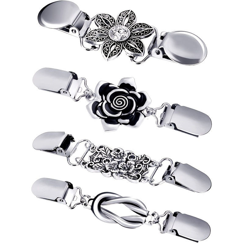 4PCS Vintage Flower Pattern Sweater Clips Set - Stylish Clips