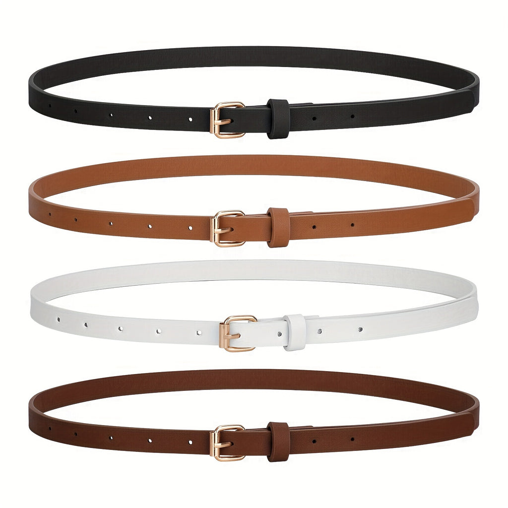 4pcs/set Square Pin Buckle Thin Belts - Simple, Classic, Solid Color Designs for Women's Jeans Pants - Casual, Comfortable, and Adjustable