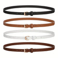 4pcs/set Square Pin Buckle Thin Belts - Simple, Classic, Solid Color Designs for Women's Jeans Pants - Casual, Comfortable, and Adjustable