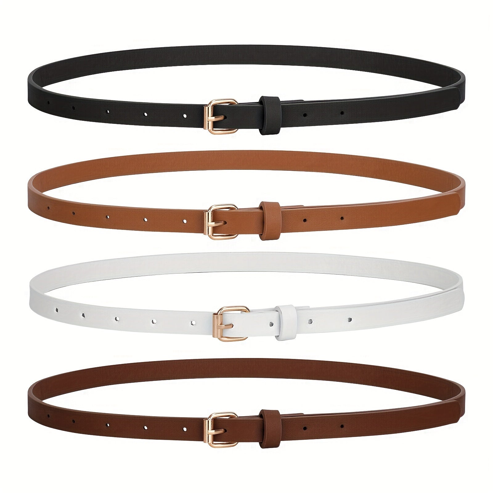 4pcs/set Square Pin Buckle Thin Belts - Simple, Classic, Solid Color Designs for Women's Jeans Pants - Casual, Comfortable, and Adjustable