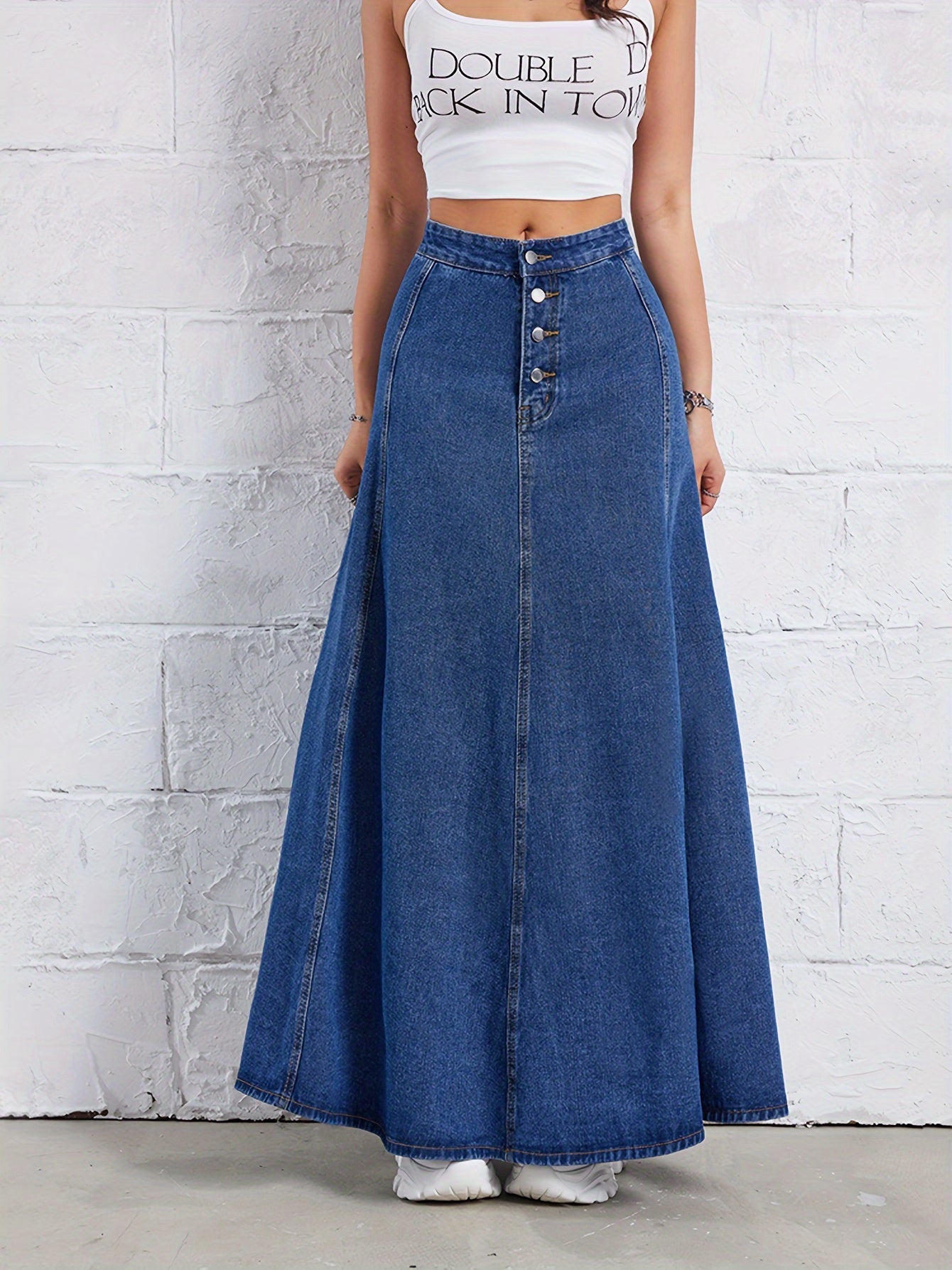 Plain Washed Blue Denim Skirt, Elegant High Rise Maxi Denim Skirt, Women's Denim Jeans & Clothing