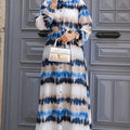 1pc Elegant Printed Polyester Dress with and Tie Waist, Long Sleeve A-Line Maxi Dress for Women, Spring/Autumn Fashion