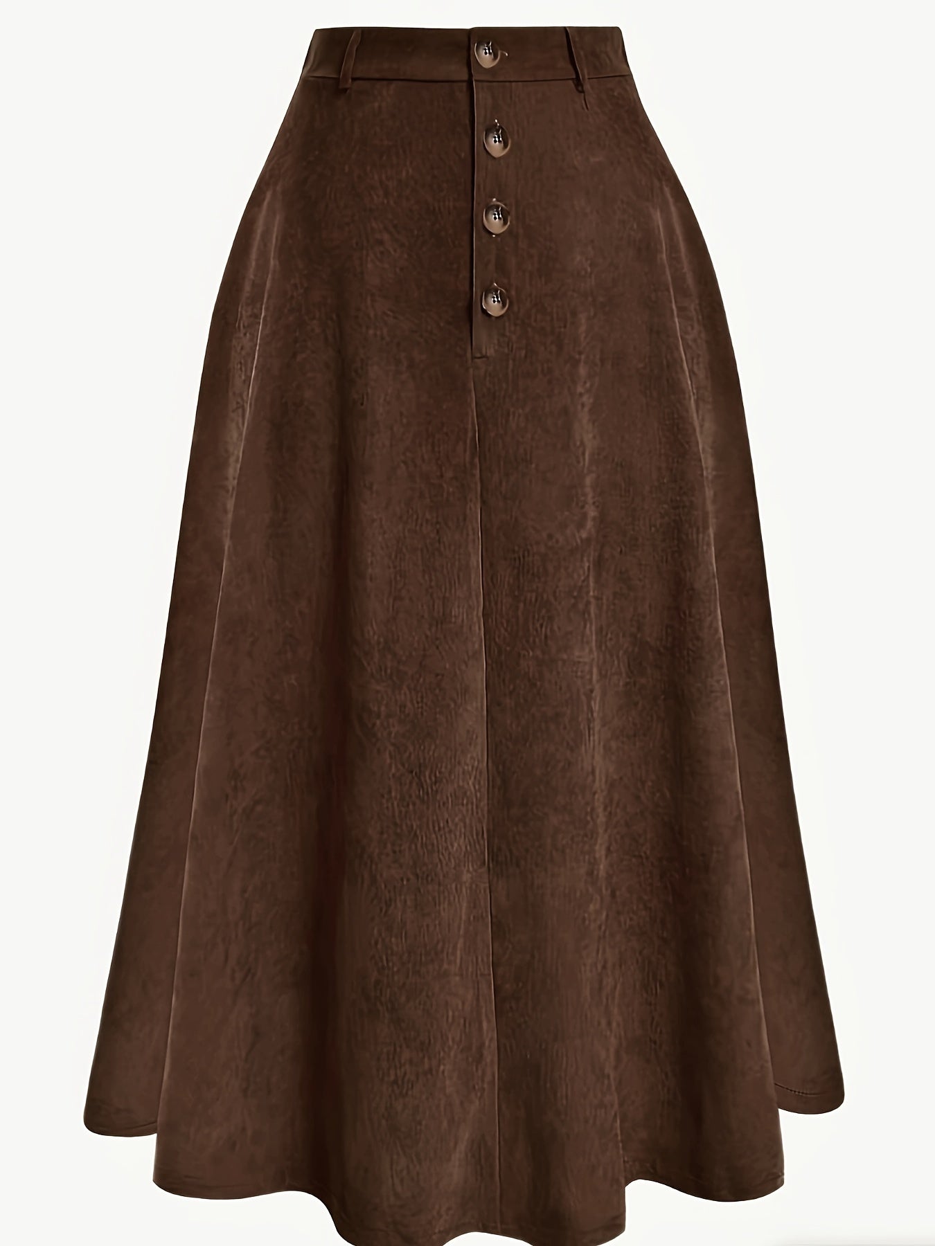 Plus Size Solid Button Front Skirt, Casual Corduroy Skirt For Spring & Fall, Women's Plus Size Clothing