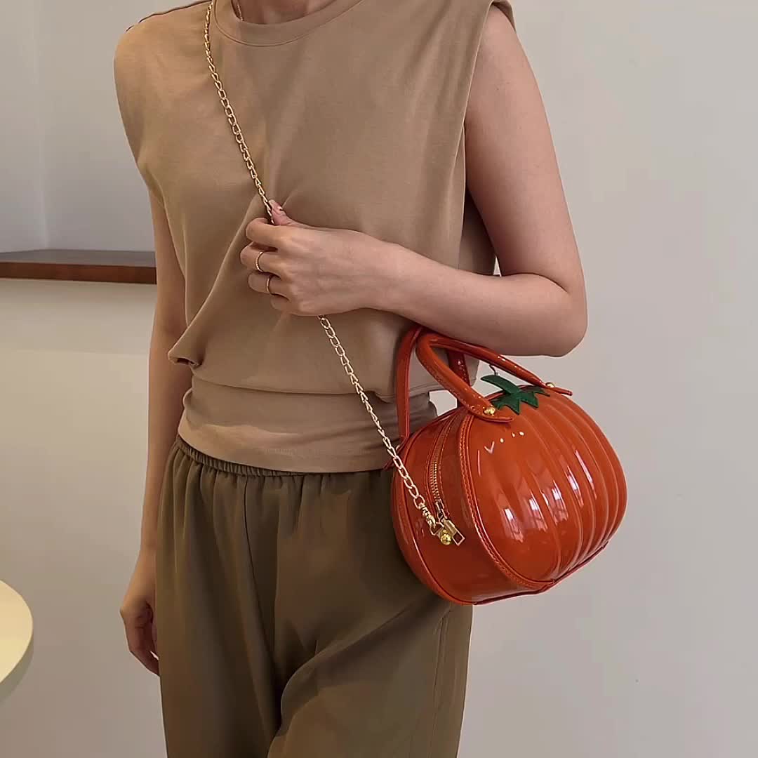 Pumpkin Shaped Satchel Novelty Crossbody Bag, PU Leather Creative Bag Purse, Fancy Versatile Fashion Halloween Candy Bag