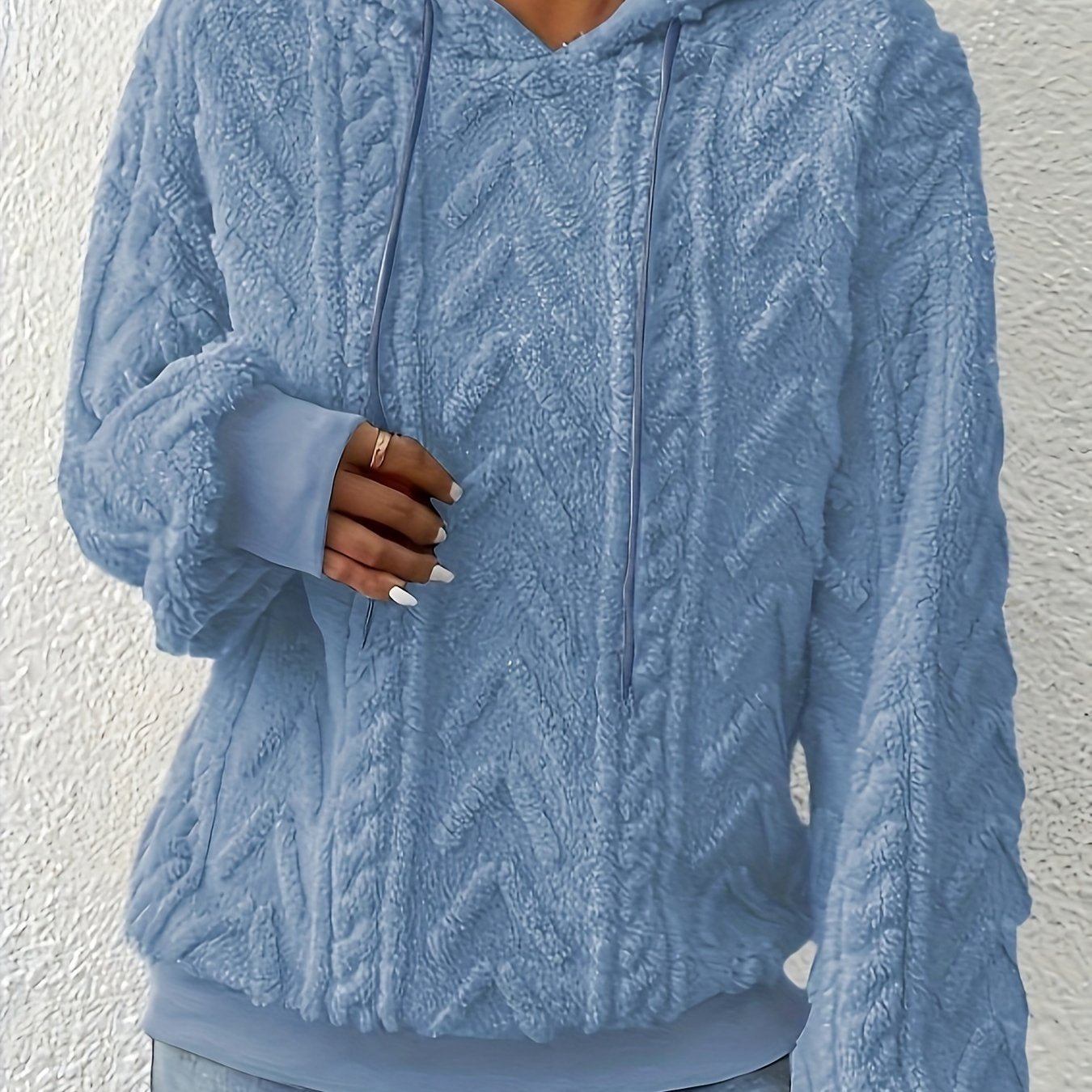 Plus Size Solid Fuzzy Hooded Sweatshirt, Casual Long Sleeve Pullover Sweatshirt, Women's Plus Size Clothing