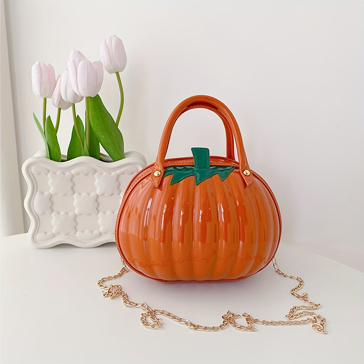 Pumpkin Shaped Satchel Novelty Crossbody Bag, PU Leather Creative Bag Purse, Fancy Versatile Fashion Halloween Candy Bag