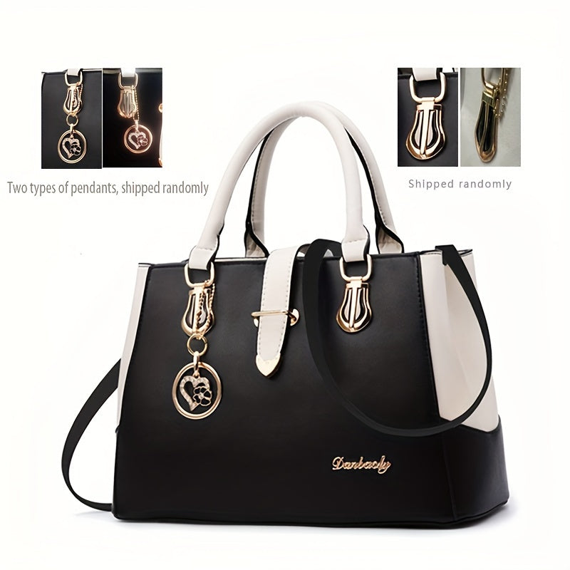Fashionable Womens Letter Detail Shoulder Bag - Comfortable Double Handle, Spacious Purse for Work & Daily Use - Timeless Elegant Style