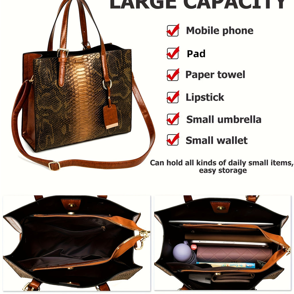Set of 3 Stylish Tote Bags for Women Featuring a Crocodile Pattern