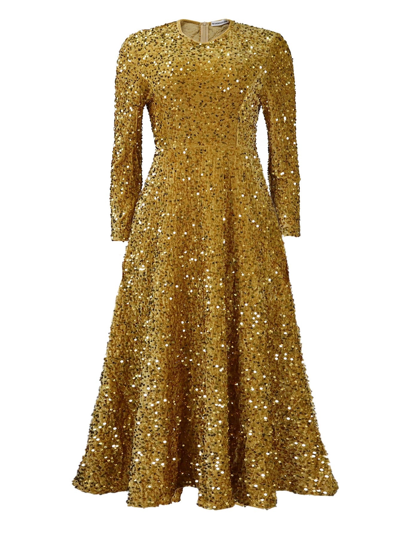 Elegant Plus Size Sequin Maxi Dress for Women - Long Sleeve, A-Line Flared Party & Cocktail Gown with Sparkle Glitter Detail