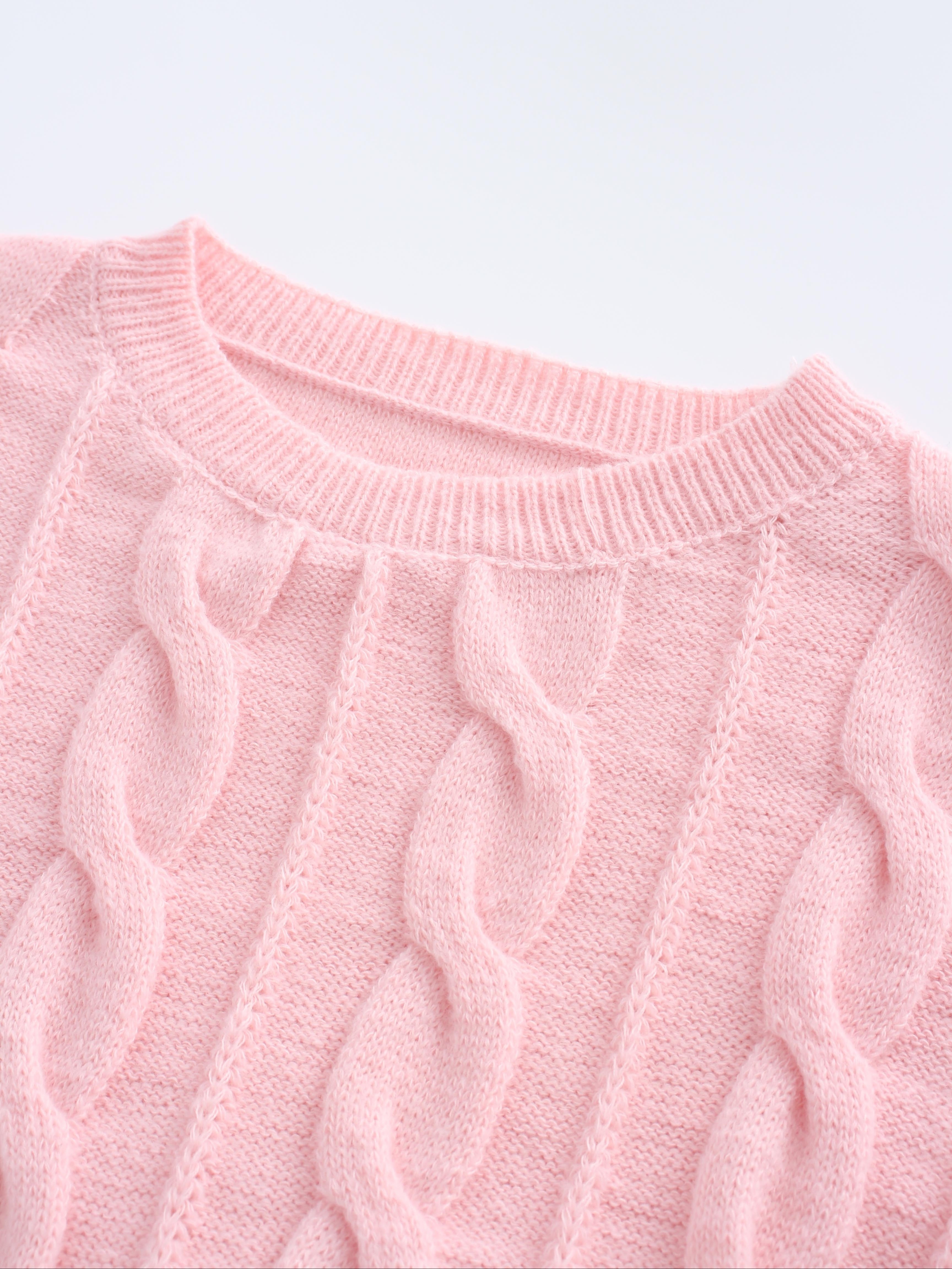 Plus Size Solid Cable Knit Crew Neck Sweater, Elegant Long Sleeve Sweater For Fall & Winter, Women's Plus Size Clothing