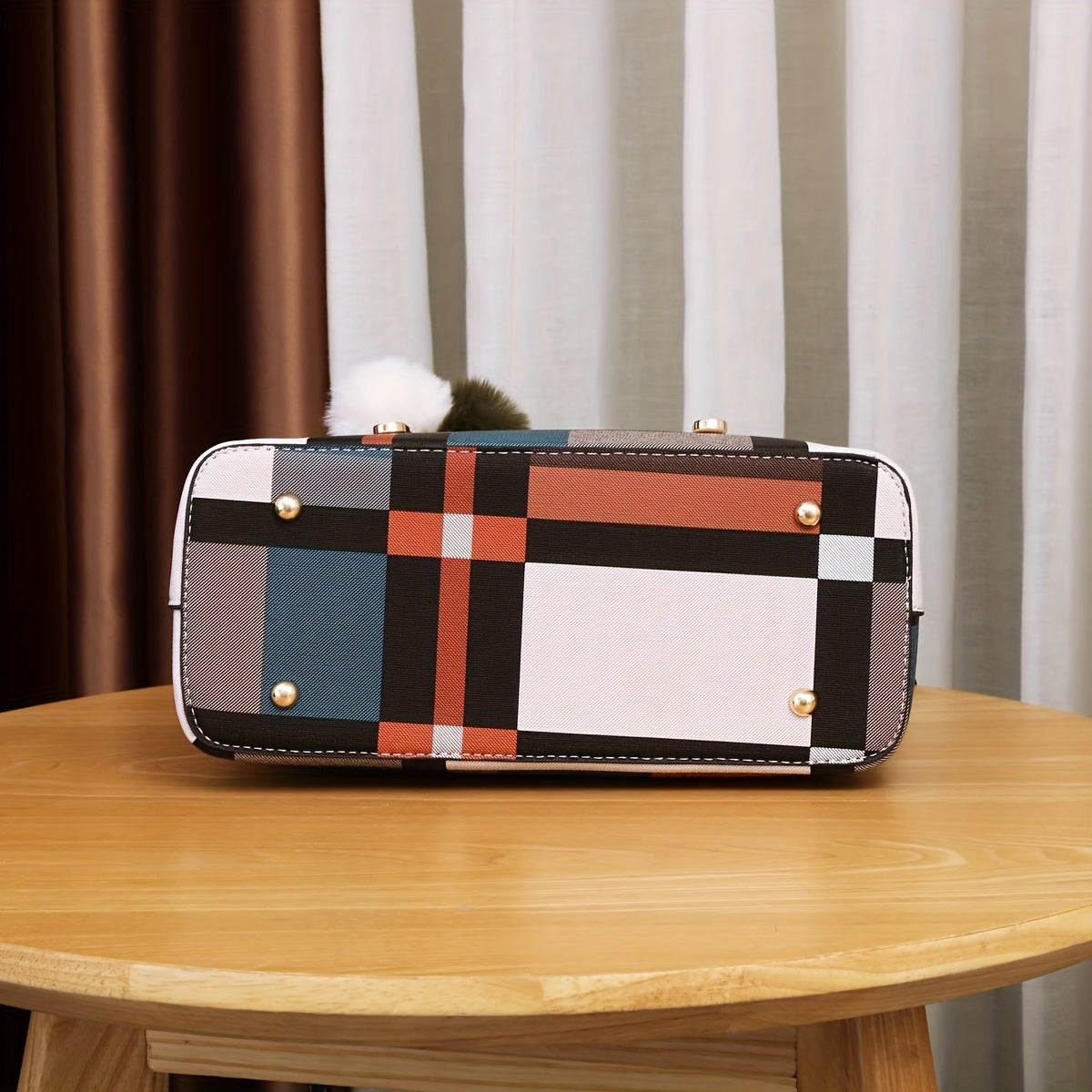 Color Stitching Plaid Crossbody Bag, PU Leather Textured Bag Purse, Classic Versatile Fashion Shoulder Bag