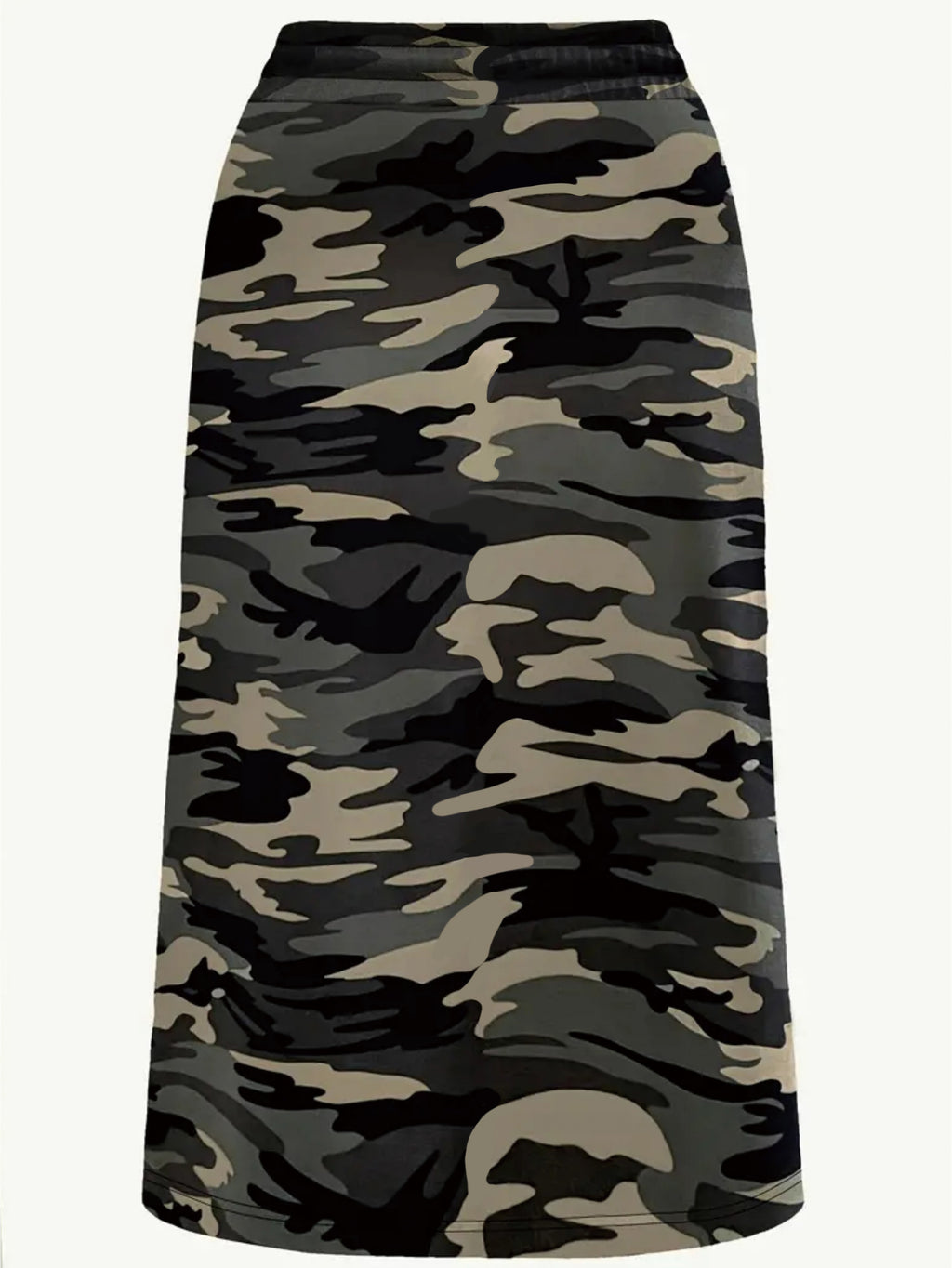 Plus Size Camo Print Drawstring Skirt, Elegant Midi Skirt For Spring & Summer, Women's Plus Size Clothing