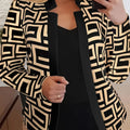 Plus Size Geometric Print Blazer, Casual Open Front Long Sleeve Blazer, Women's Plus Size Clothing