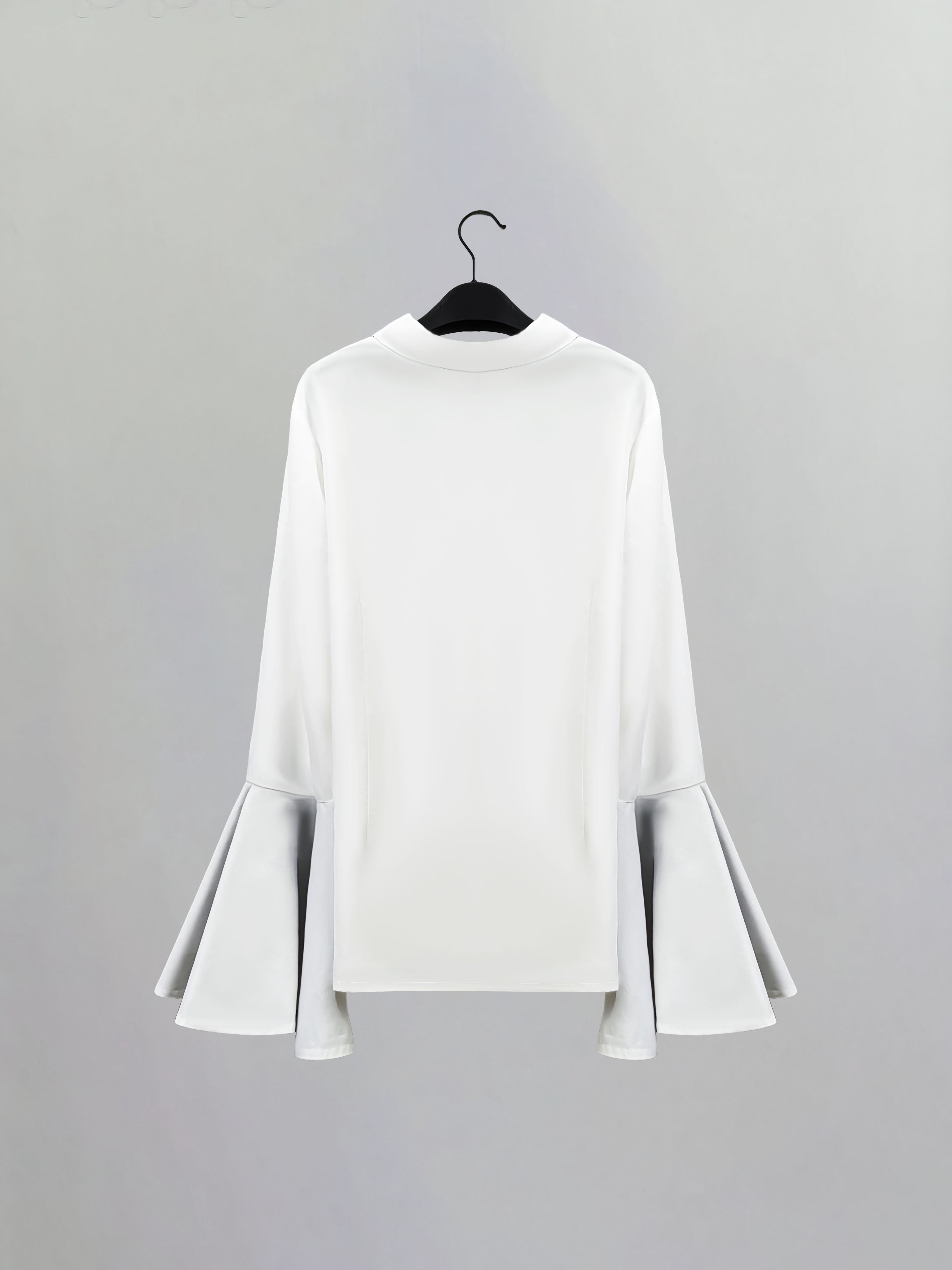 Plus Size Solid Flare Long Sleeve Shirt, Elegant Button Front Shirt For Spring & Fall, Women's Plus Size Clothing