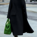Plus Size Solid Button Coat, Casual Long Sleeve Lapel Outwear For Fall & Winter, Women's Plus Size Clothing