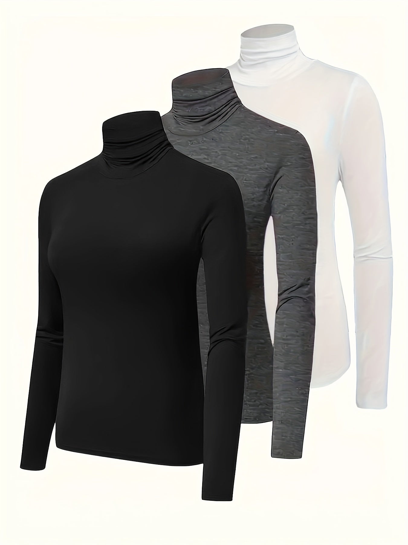 Plus Size Solid Turtleneck Long Sleeve Slim Fit Casual T-Shirt - Women's Plus Size Clothing, Comfortable and Versatile, Perfect for Daily Wear