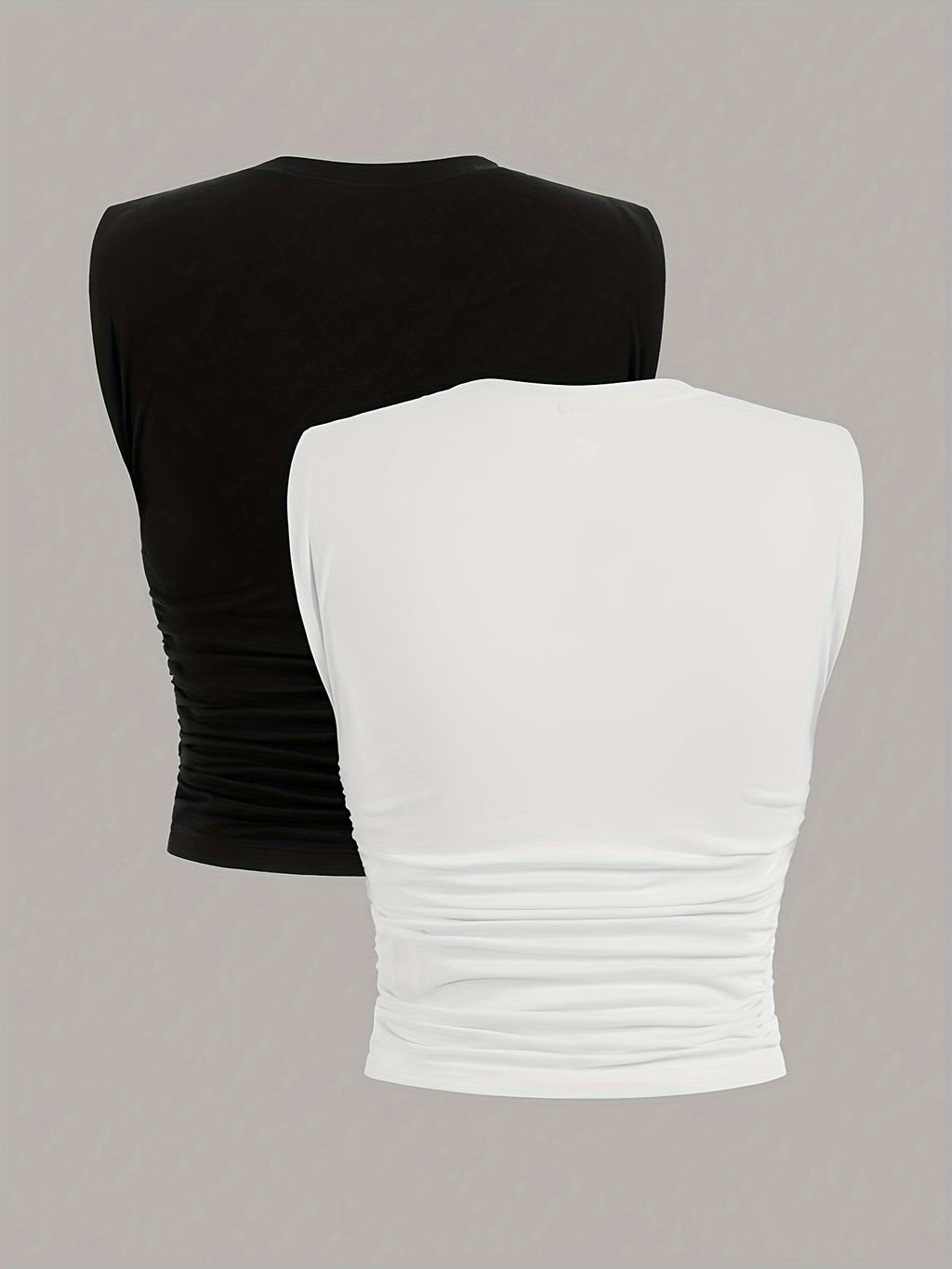 2 Packs Plus Size Solid Ruched Tank Tops, Casual Crew Neck Sleeveless Top For Spring & Summer, Women's Plus Size Clothing