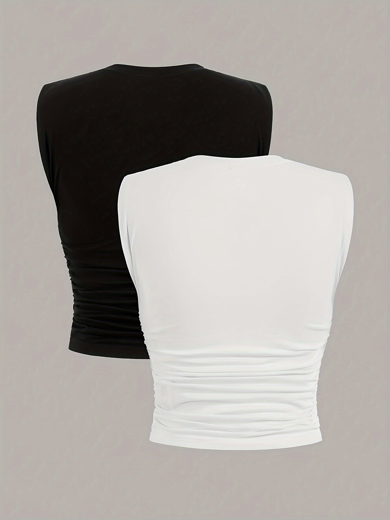 2 Packs Plus Size Solid Ruched Tank Tops, Casual Crew Neck Sleeveless Top For Spring & Summer, Women's Plus Size Clothing