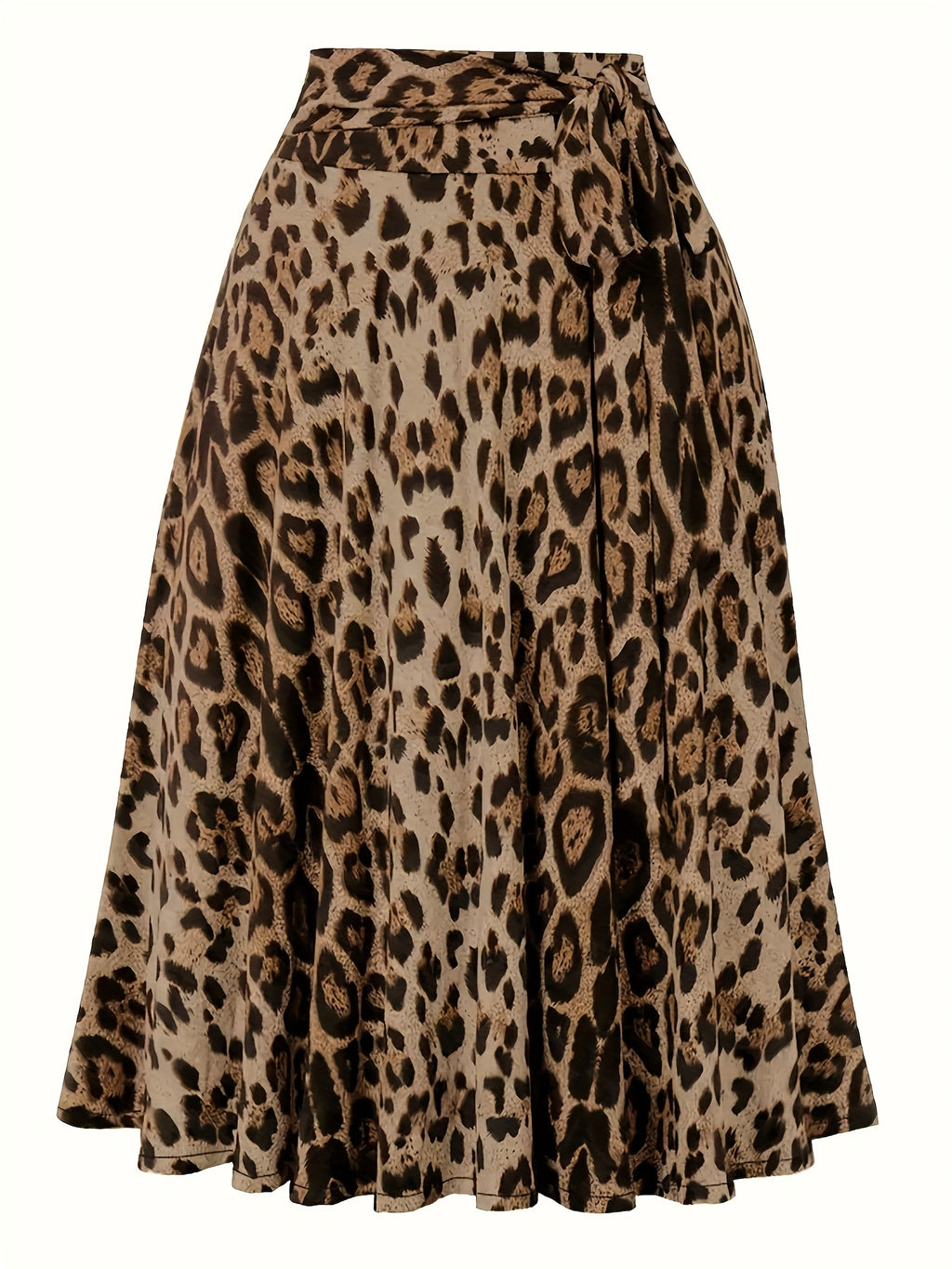 Plus Size Leopard Print Knot Skirt, Casual Elastic Waist Skirt For Spring & Summer, Women's Plus Size Clothing