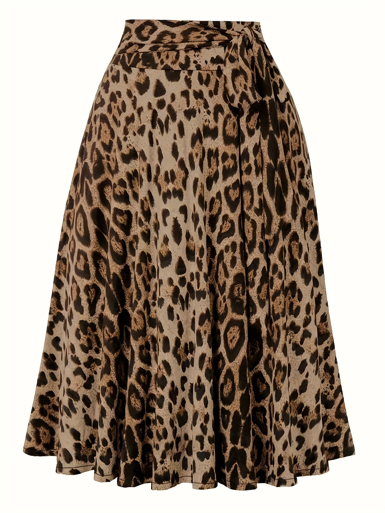 Plus Size Leopard Print Knot Skirt, Casual Elastic Waist Skirt For Spring & Summer, Women's Plus Size Clothing