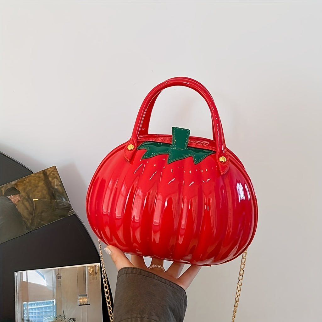Pumpkin Shaped Satchel Novelty Crossbody Bag, PU Leather Creative Bag Purse, Fancy Versatile Fashion Halloween Candy Bag
