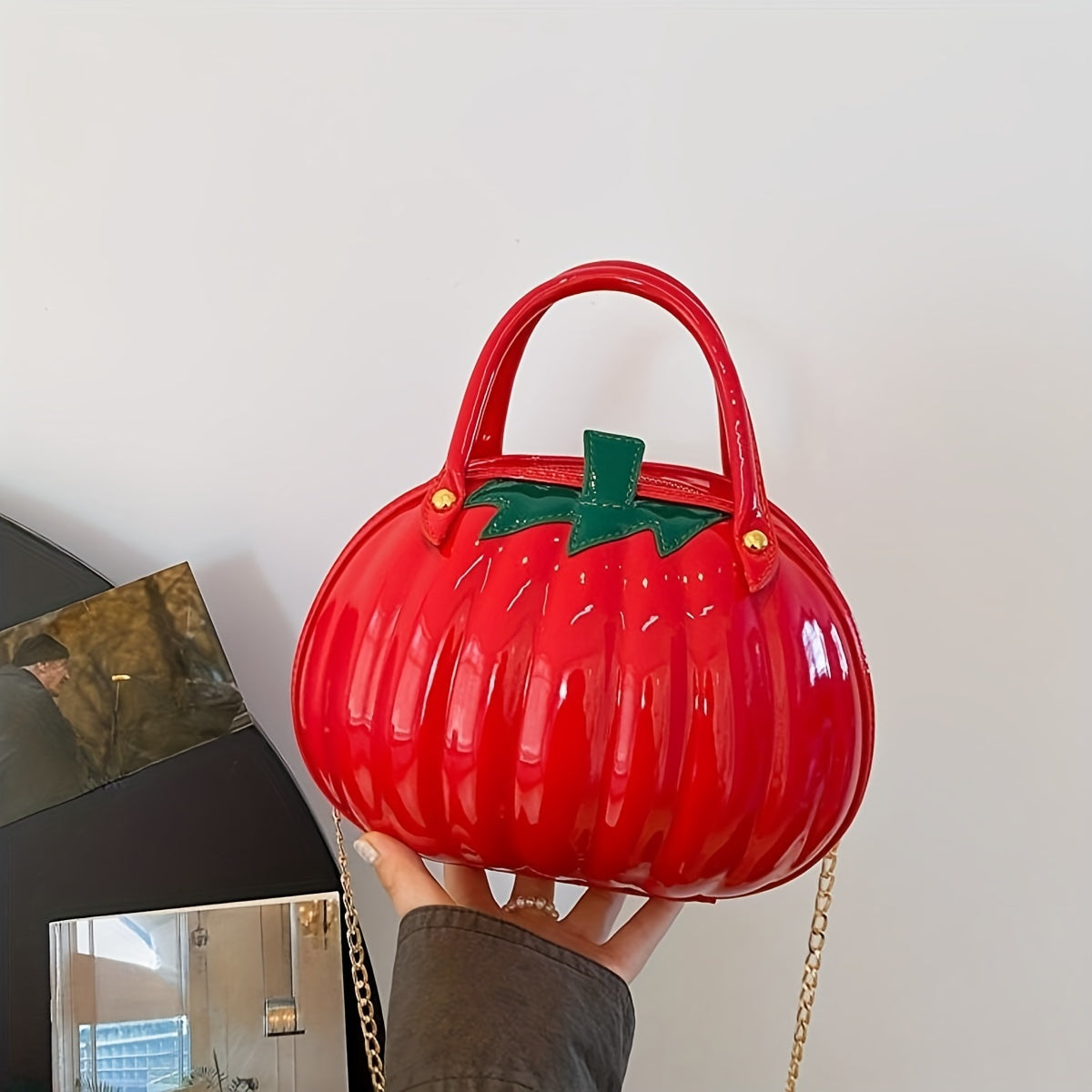 Pumpkin Shaped Satchel Novelty Crossbody Bag, PU Leather Creative Bag Purse, Fancy Versatile Fashion Halloween Candy Bag