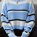 Plus Size Striped Pattern Sweater, Casual Drop Shoulder Crew Neck Knitted Top, Women's Plus Size Clothing