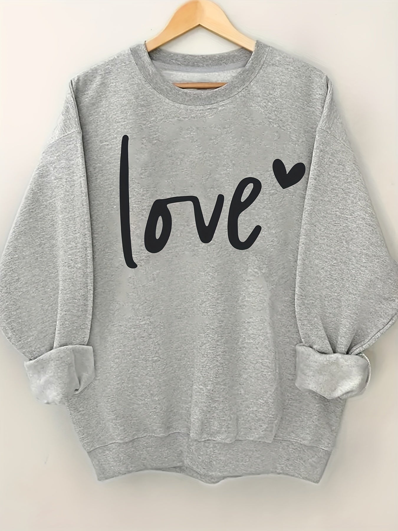 Plus Size Letter Print Sweatshirt, Crew Neck Casual Sweatshirt For Fall & Spring, Women's Plus Size Clothing