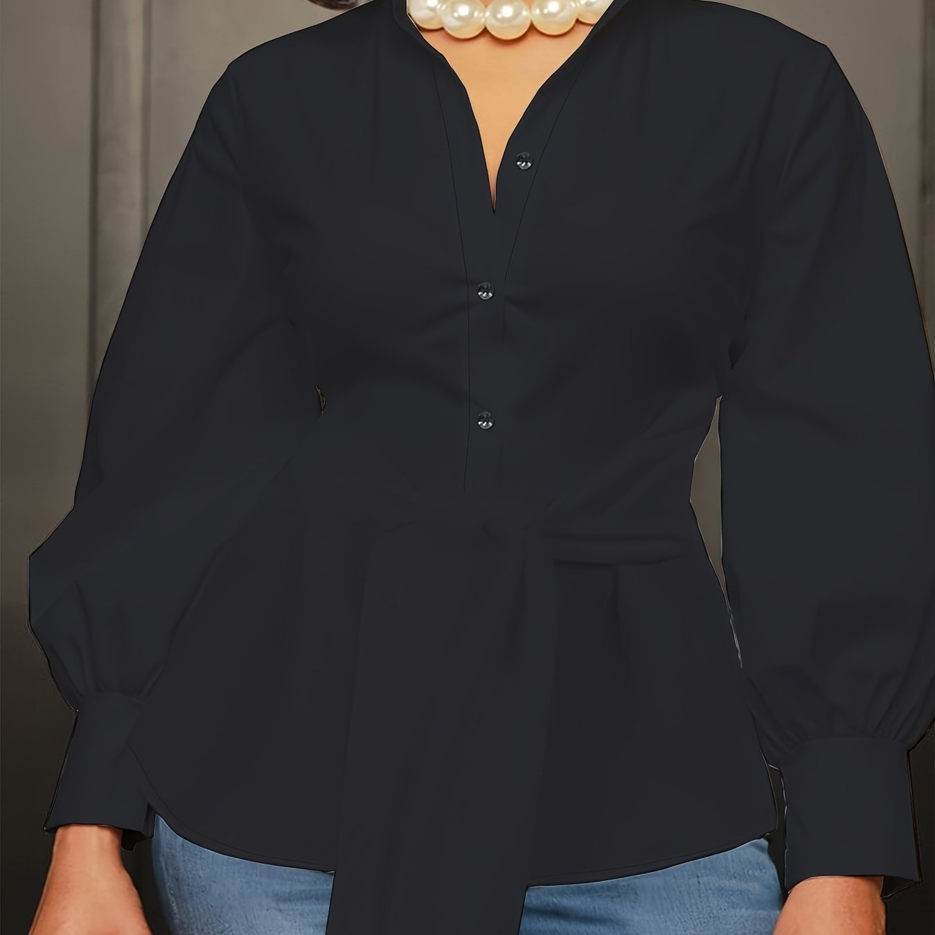 [Plus Size Solid Collar Shirt] Plus Size Solid Collared Shirt, Casual Long Sleeve Button Front Shirt, Women's Plus Size Clothing