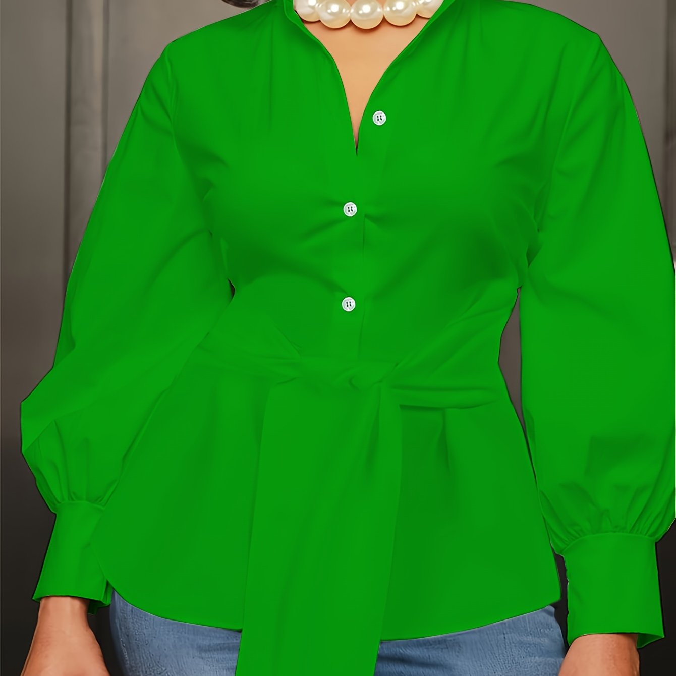 [Plus Size Solid Collar Shirt] Plus Size Solid Collared Shirt, Casual Long Sleeve Button Front Shirt, Women's Plus Size Clothing