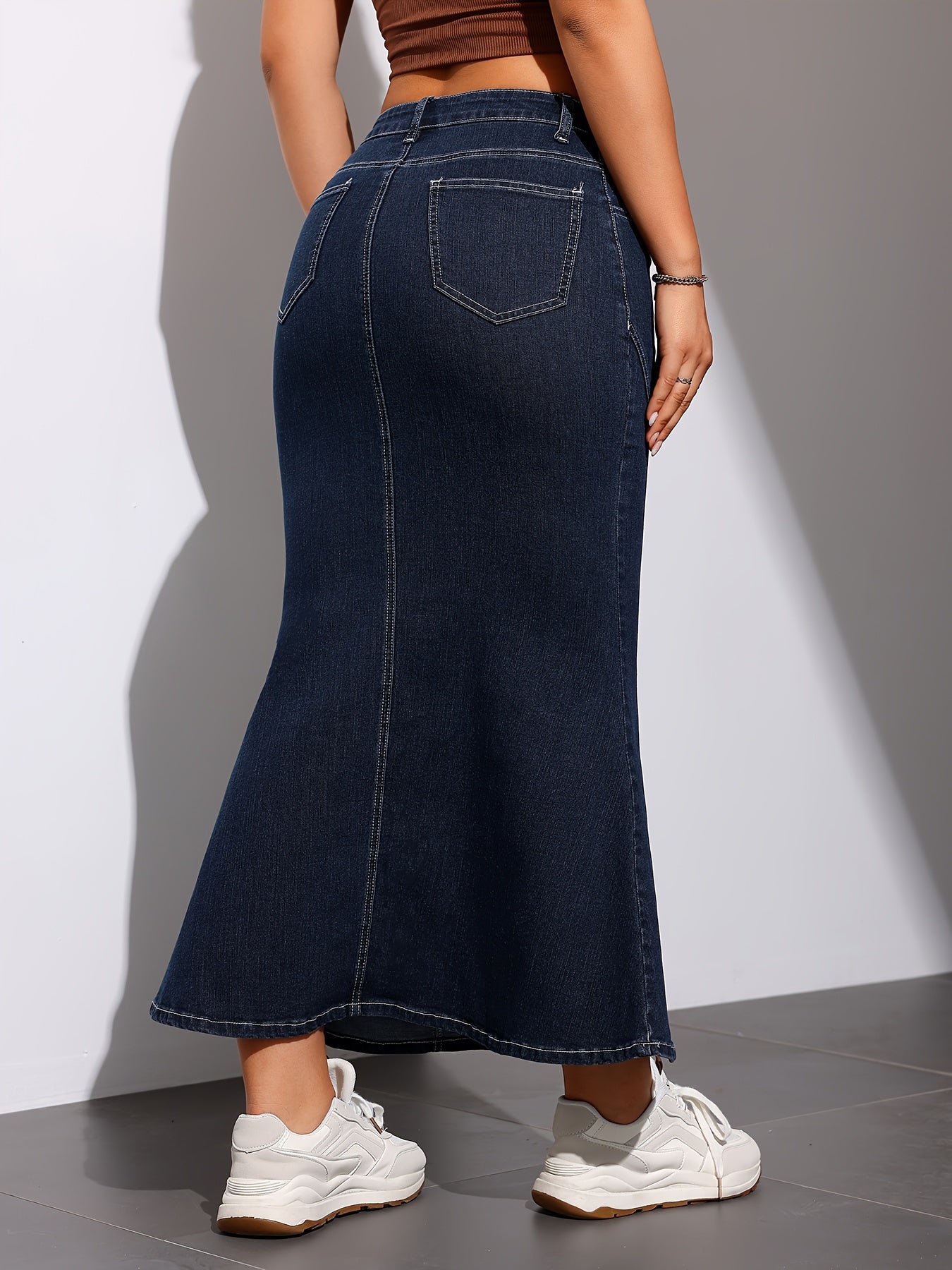 Stunning Women's Mermaid Trumpet Denim Skirt - High-Waist, Stretchy, Long Flared, Casual to Formal, Comfortable, Perfect for Various Occasions - Ideal for Work, Date, Party, or Daily Wear