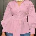 [Plus Size Solid Collar Shirt] Plus Size Solid Collared Shirt, Casual Long Sleeve Button Front Shirt, Women's Plus Size Clothing