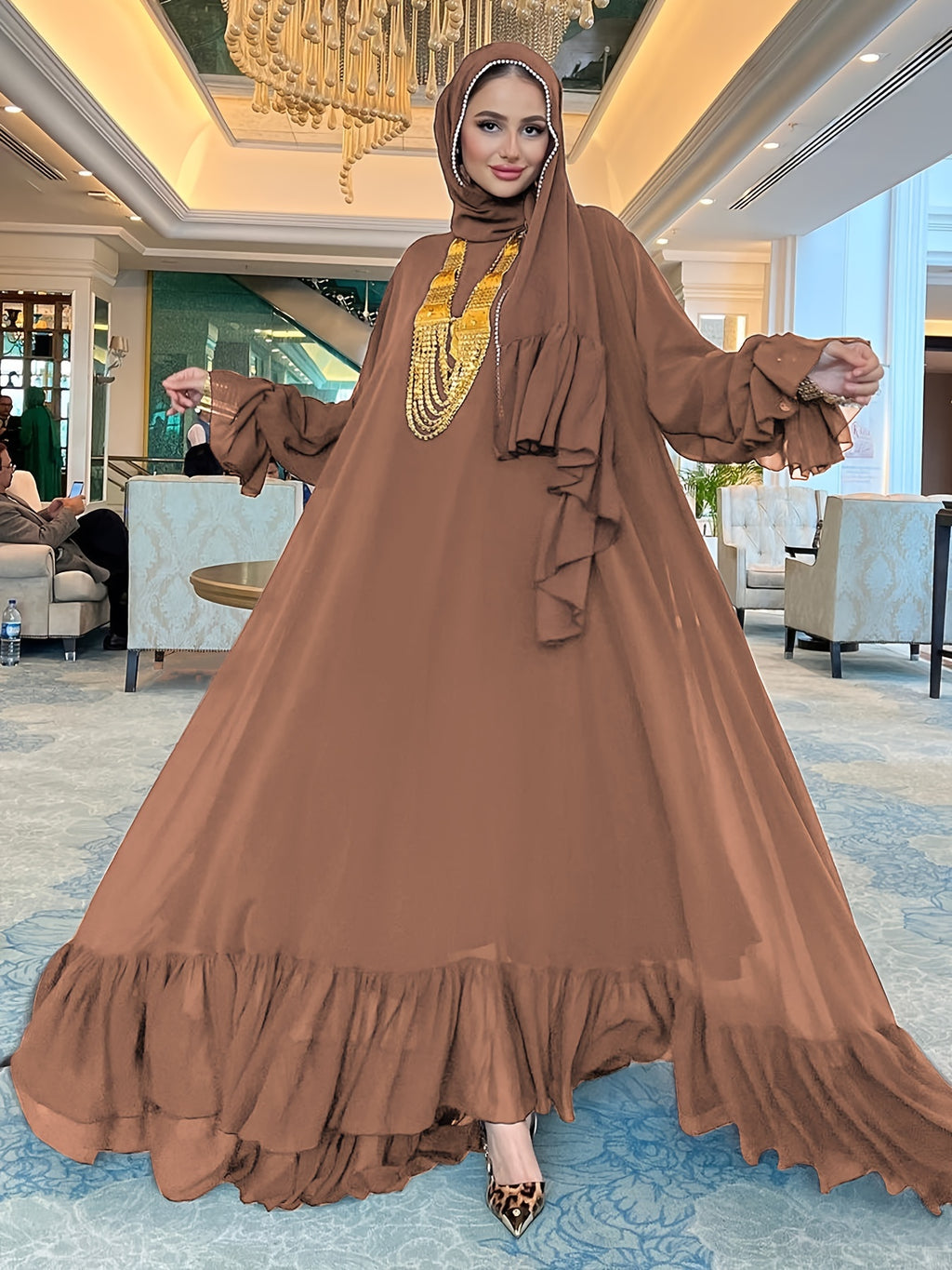 Stunning Solid Color Belted Peplum Maxi Dress - Elegant Abayas for Women with Long Sleeves, Pleated Design, and Flattering Silhouette for Spring and Fall Seasons - Chic and Modest Clothing for Ladies