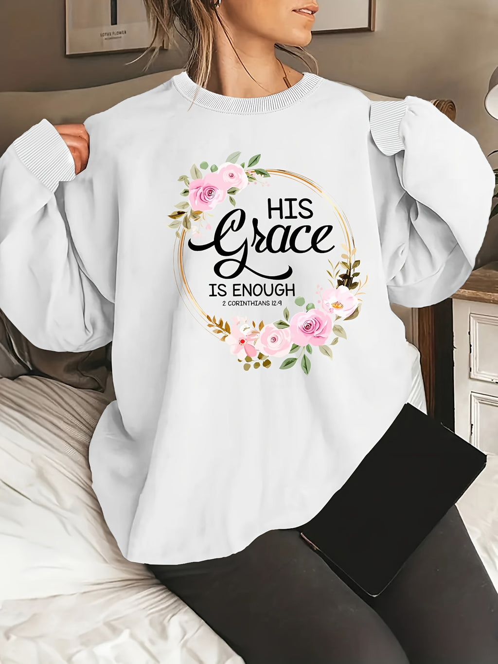 Plus Size Graphic Print Sweatshirt, Crew Neck Casual Sweatshirt For Fall & Spring, Women's Plus Size Clothing