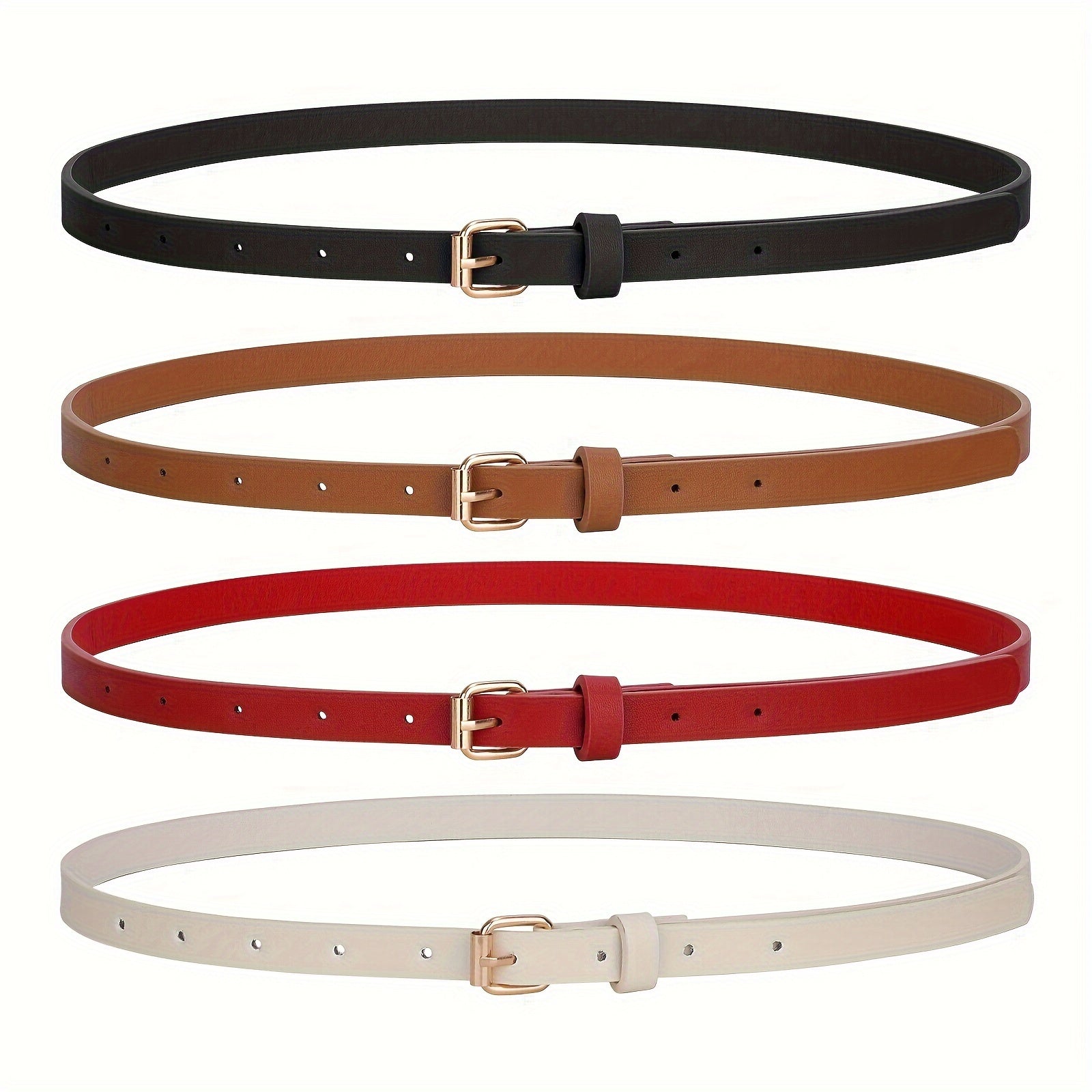 4pcs/set Square Pin Buckle Thin Belts - Simple, Classic, Solid Color Designs for Women's Jeans Pants - Casual, Comfortable, and Adjustable
