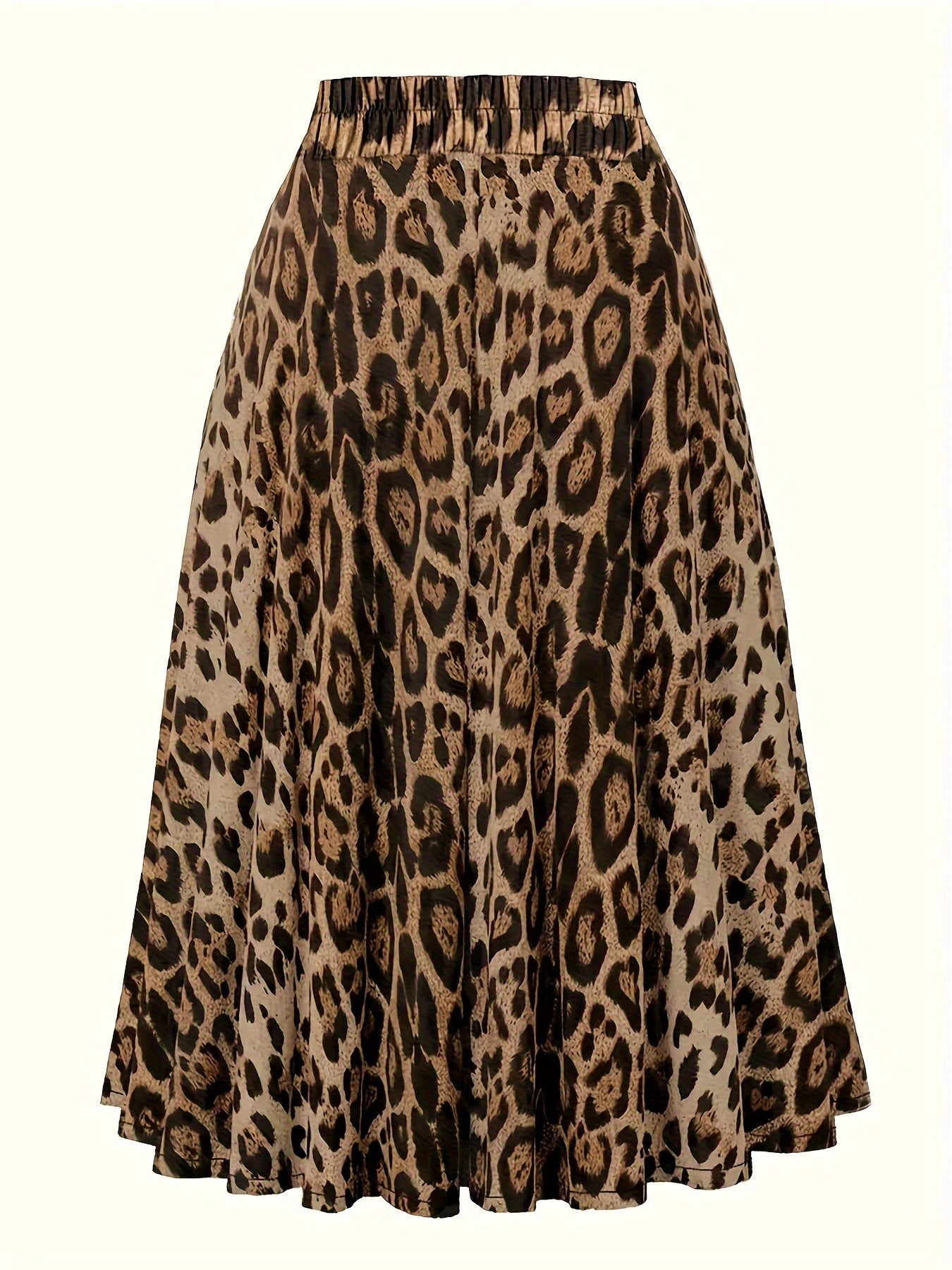 Plus Size Leopard Print Knot Skirt, Casual Elastic Waist Skirt For Spring & Summer, Women's Plus Size Clothing