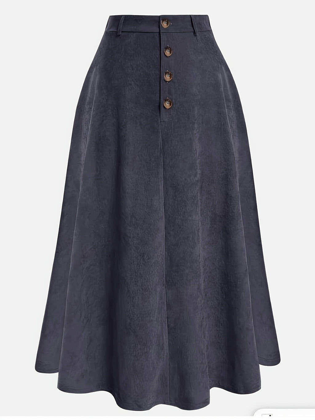 Plus Size Solid Button Front Skirt, Casual Corduroy Skirt For Spring & Fall, Women's Plus Size Clothing