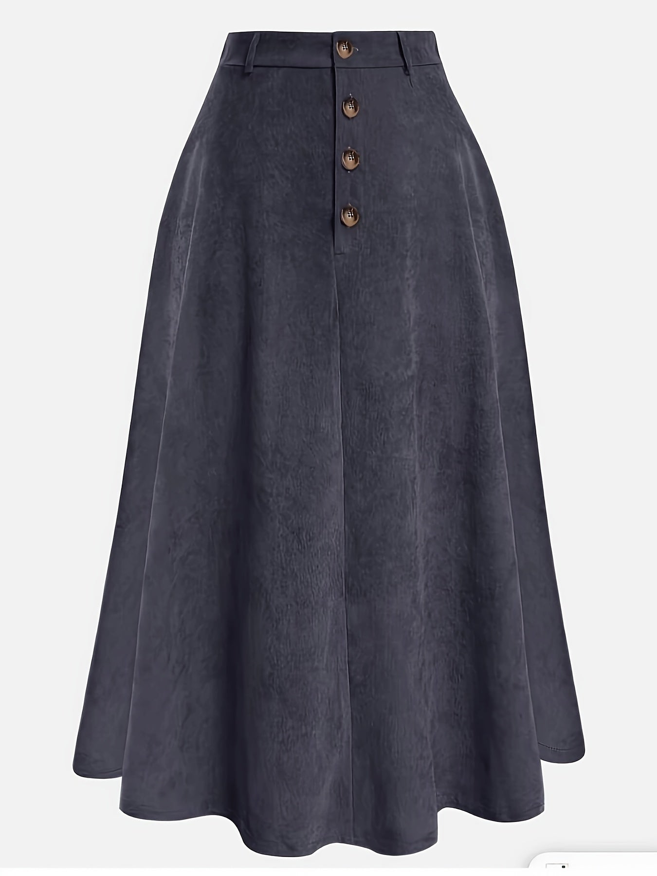 Plus Size Solid Button Front Skirt, Casual Corduroy Skirt For Spring & Fall, Women's Plus Size Clothing