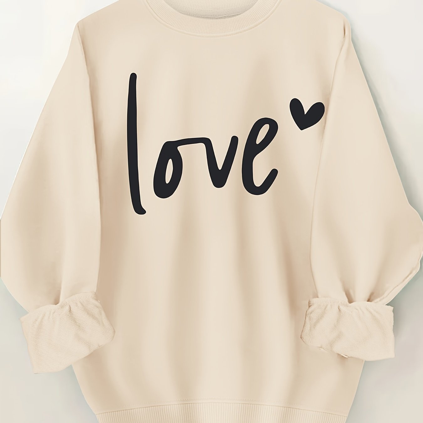 Plus Size Letter Print Sweatshirt, Crew Neck Casual Sweatshirt For Fall & Spring, Women's Plus Size Clothing