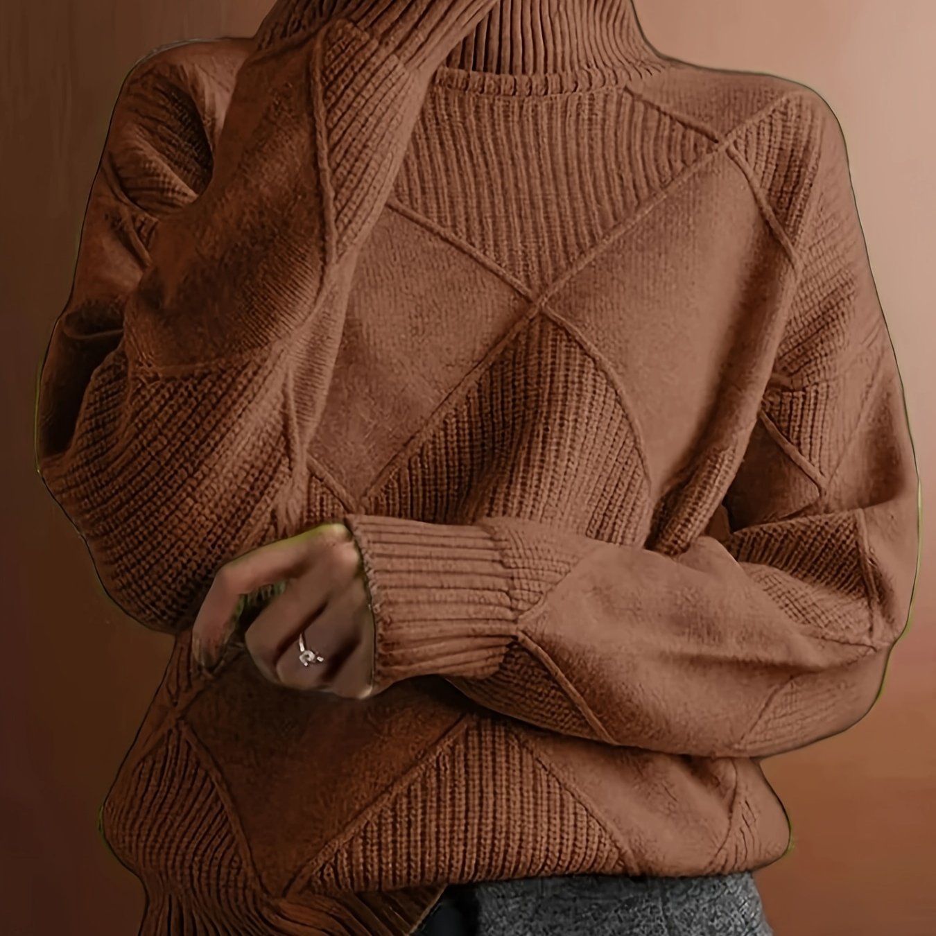 Cozy Plus Size Solid Color Knitted Turtleneck Sweater - Soft, Long Sleeve, Casual, Fall & Winter Essential - Women's Plus Size Clothing for Cold Weather